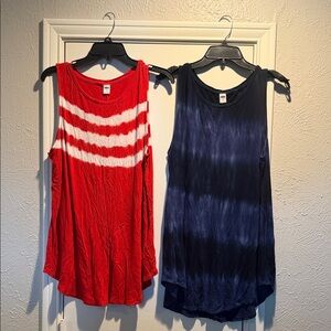 Old Navy Red and Navy Tie-Dye Tank Tops